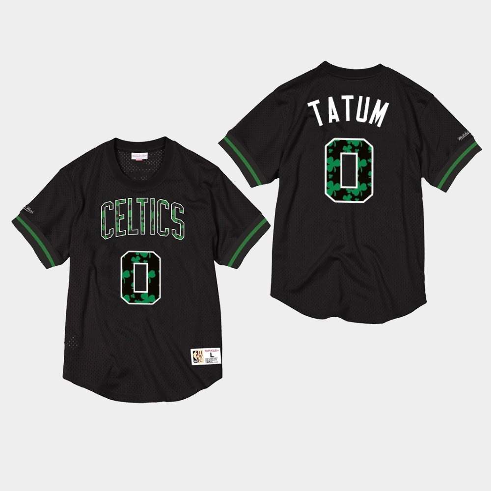 Men's Boston Celtics #0 Jayson Tatum Black Mesh Crewneck Hardwood Classics T-Shirt QTM78E5D
