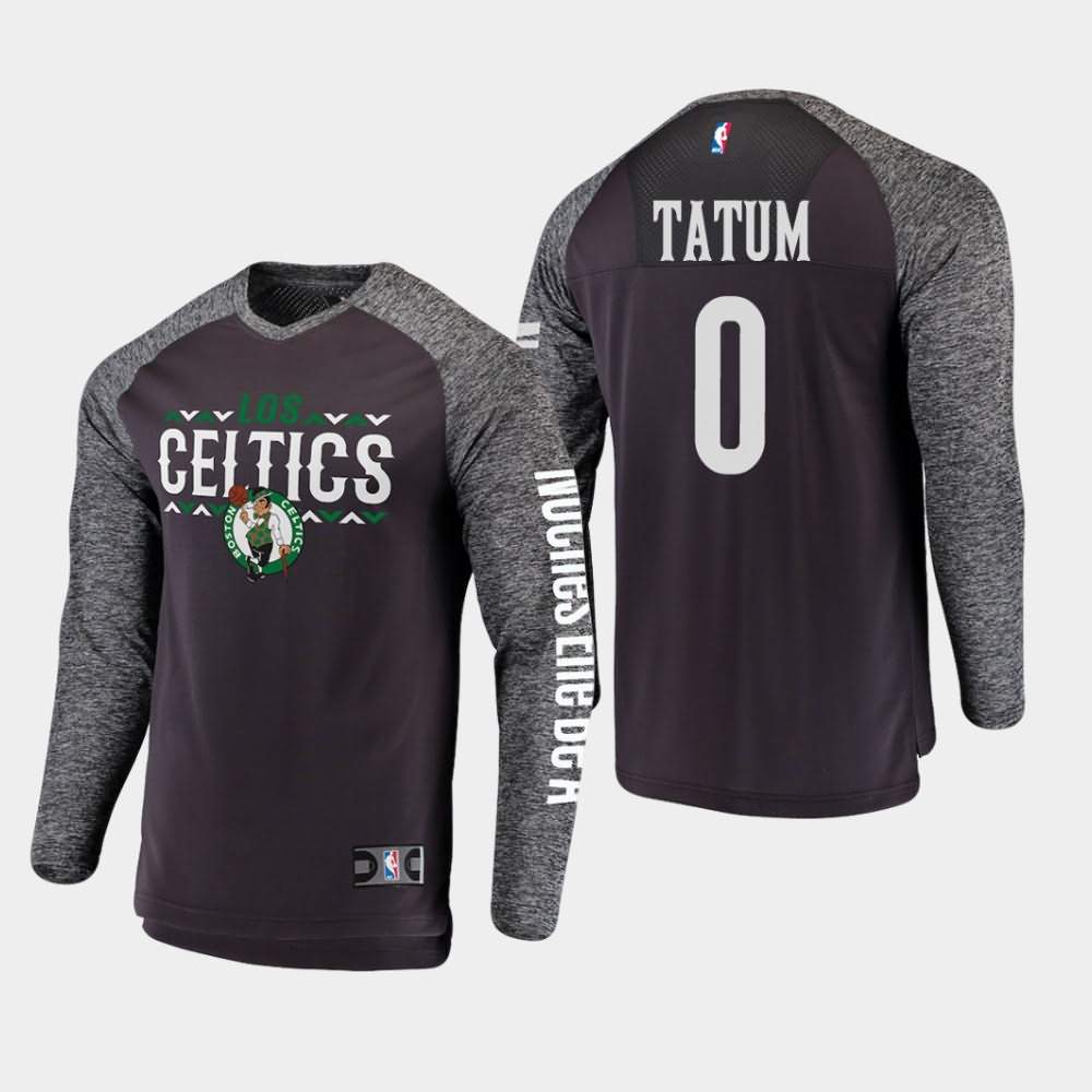 Men's Boston Celtics #0 Jayson Tatum Gray Long Sleeve Shooting Noches Enebea T-Shirt KIJ72E2Y