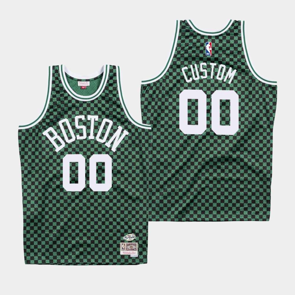 Men's Boston Celtics #00 Custom Green Checkerboard Jersey ZAD36E3S