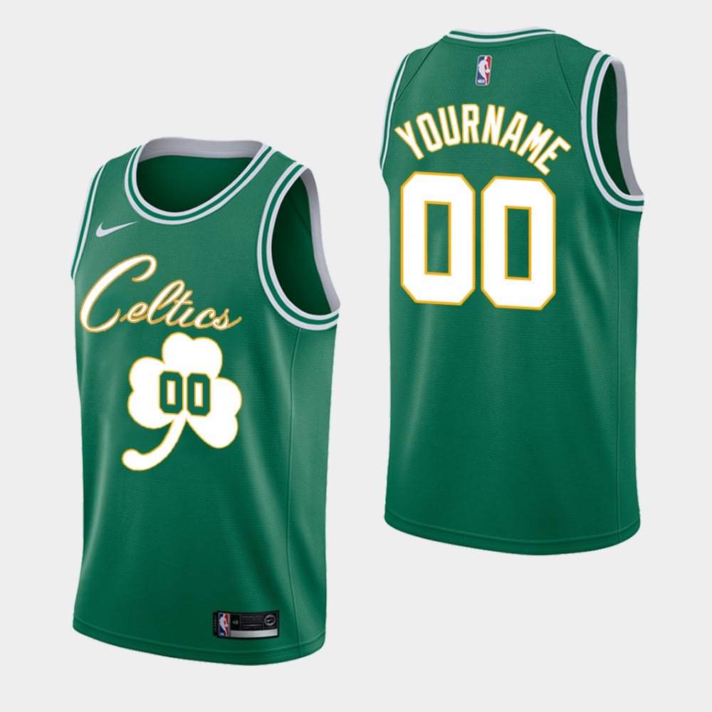 Men's Boston Celtics #00 Custom Green Fashion Forever Lucky Jersey GEG43E3E
