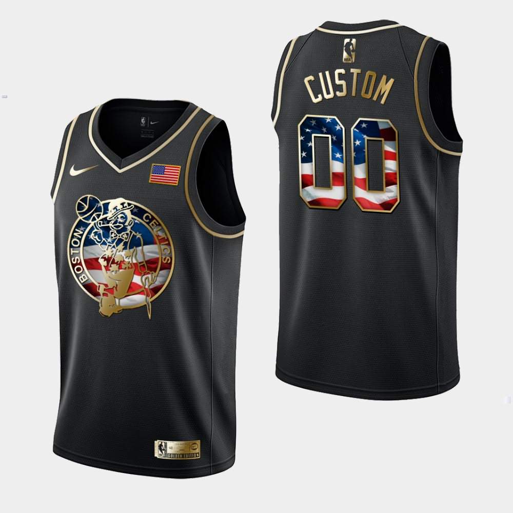Men's Boston Celtics #00 Custom Black Golden Edition Independence Day Jersey YBH16E5N