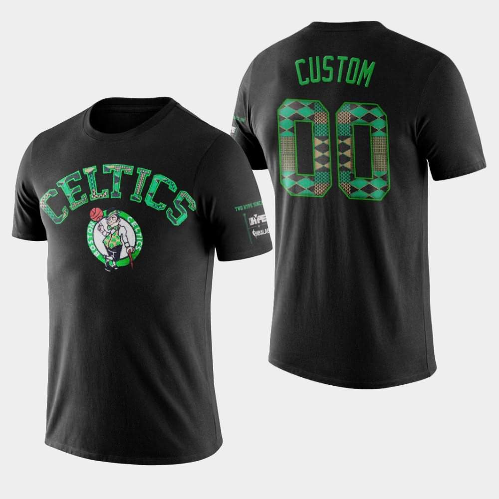 Men's Boston Celtics #00 Custom Black Elbow Patch Two Hype Original 90's Team Kente T-Shirt NUO24E0V