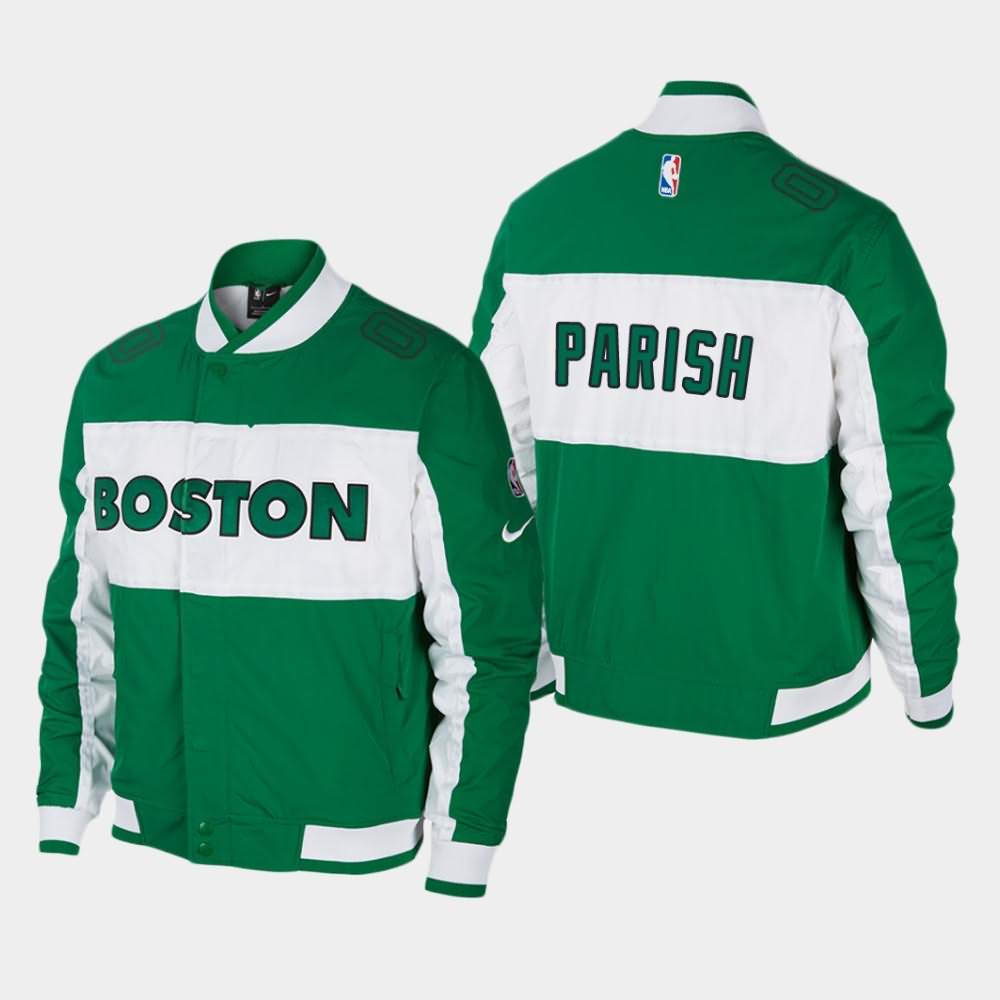 Men's Boston Celtics #00 Robert Parish Green Full-Zip Courtside Icon Jacket AKR36E0N