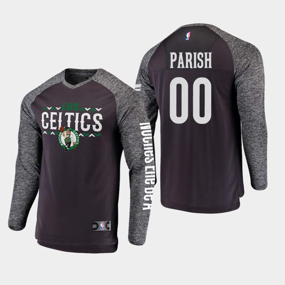 Men's Boston Celtics #00 Robert Parish Gray Long Sleeve Shooting Noches Enebea T-Shirt QKN48E7X