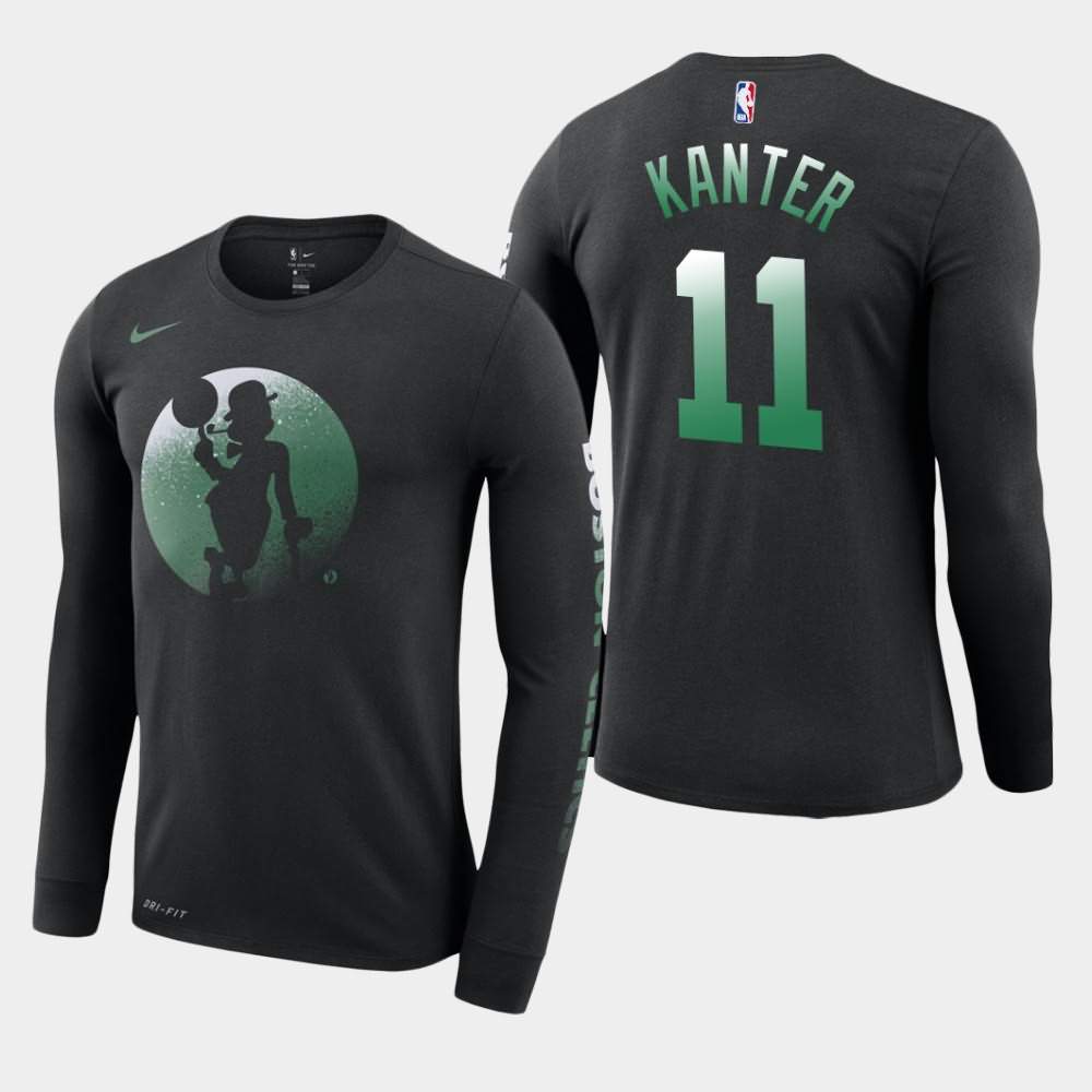 Men's Boston Celtics #11 Enes Kanter Black Long Sleeve Dry Dezzo Logo T-Shirt VKG28E1I