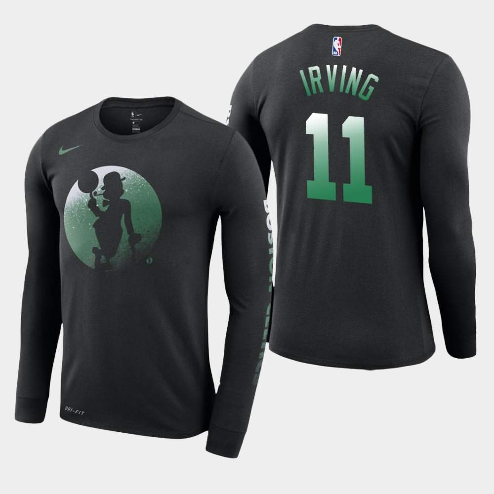 Men's Boston Celtics #11 Kyrie Irving Black Long Sleeve Dry Dezzo Logo T-Shirt WJB65E4W