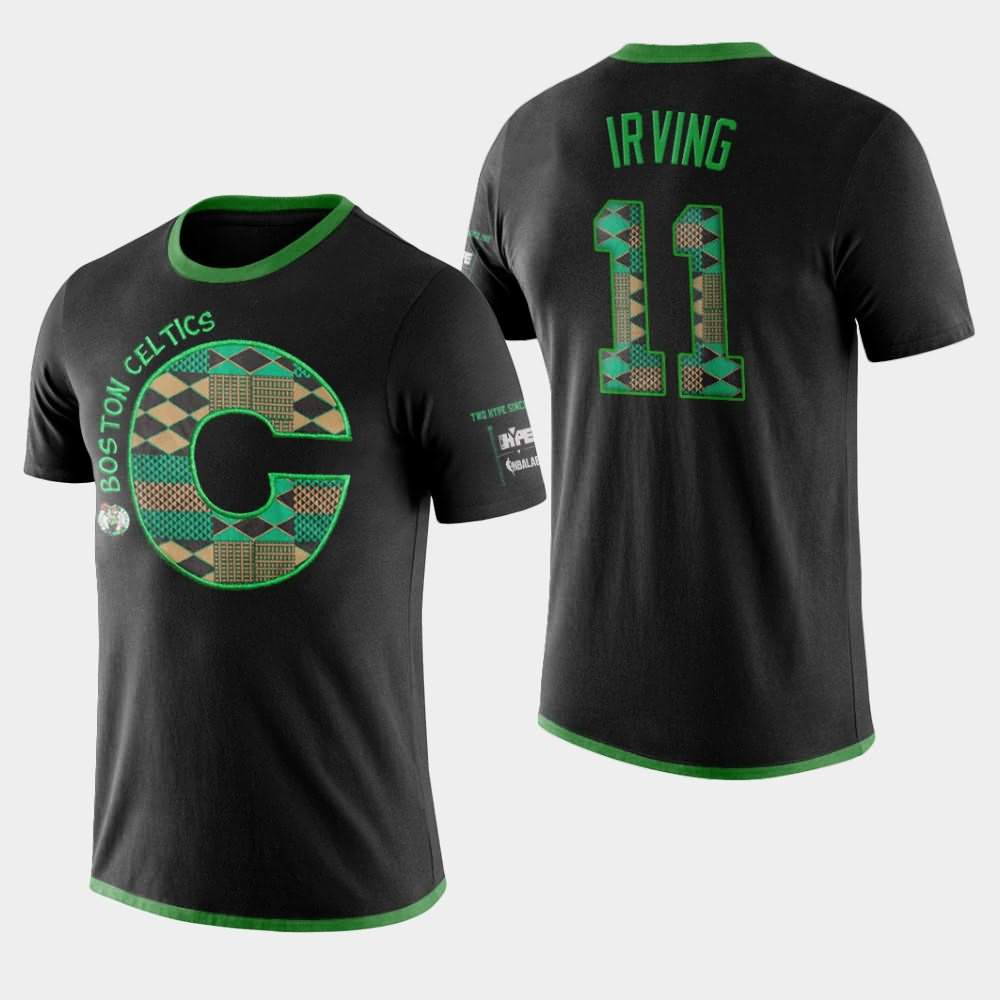 Men's Boston Celtics #11 Kyrie Irving Black Letter Performance Kente T-Shirt QCU78E7A