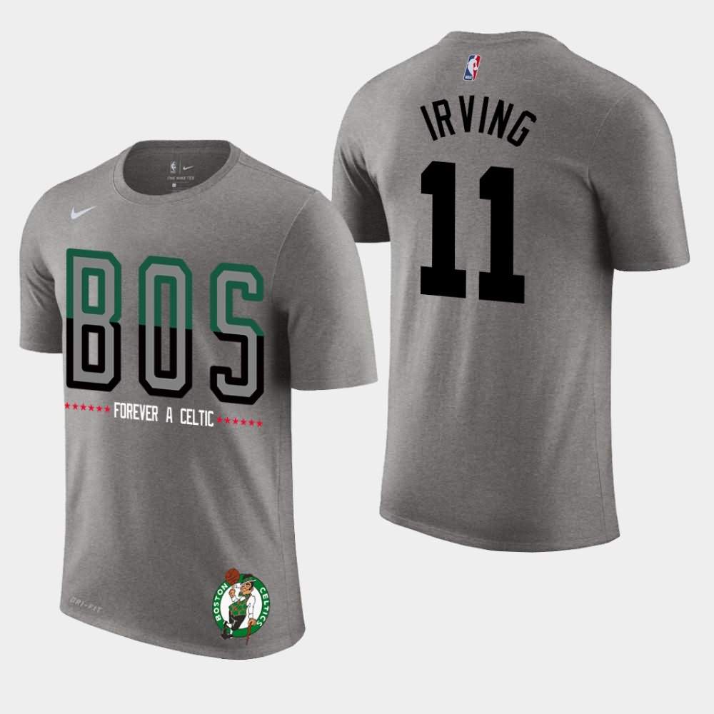 Men's Boston Celtics #11 Kyrie Irving Gray Essential Performance Team Attitude T-Shirt VWC55E8V