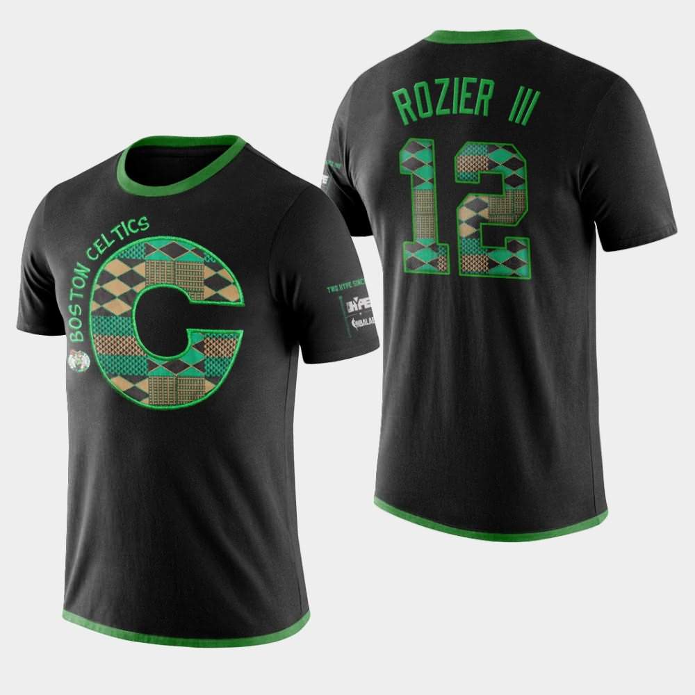 Men's Boston Celtics #12 Terry Rozier III Black Letter Performance Kente T-Shirt DAF42E0M