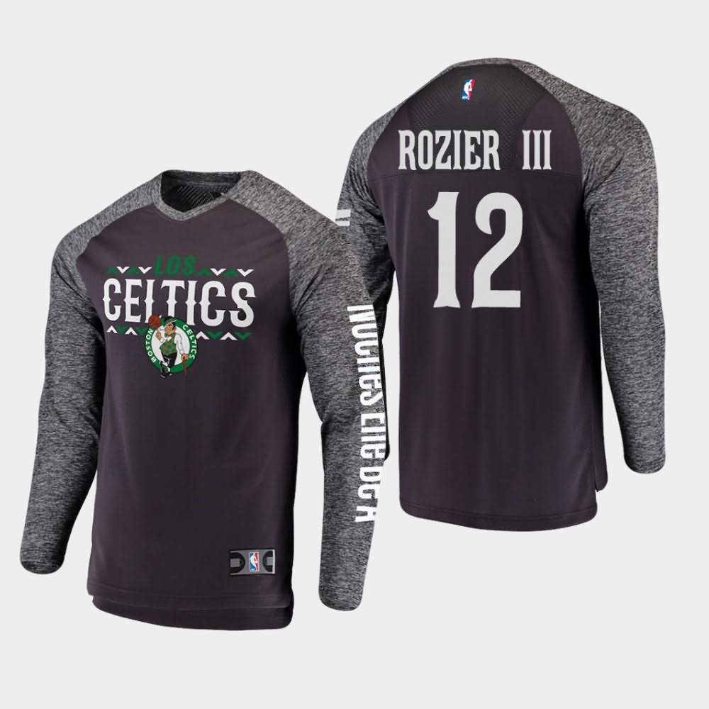 Men's Boston Celtics #12 Terry Rozier III Gray Long Sleeve Shooting Noches Enebea T-Shirt LYI52E8Z