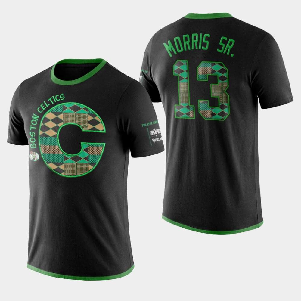 Men's Boston Celtics #13 Marcus Morris Sr. Black Letter Performance Kente T-Shirt CBW64E7A