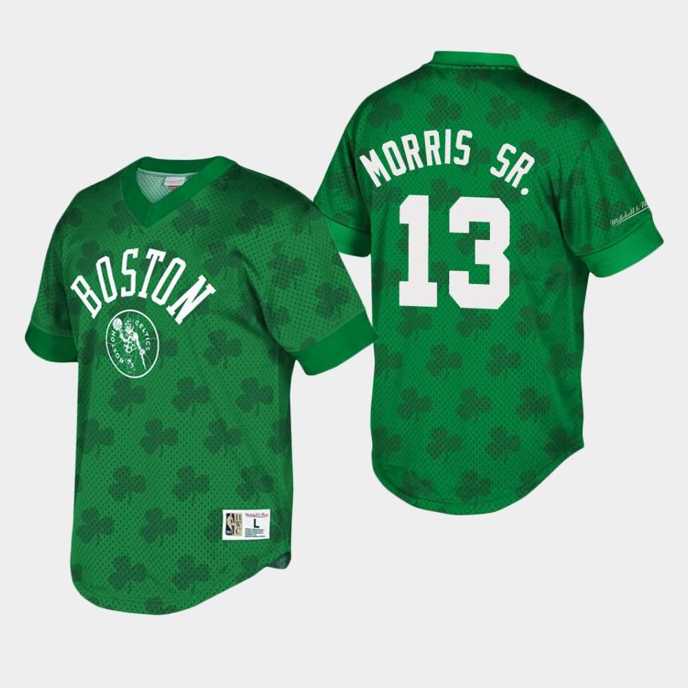 Men's Boston Celtics #13 Marcus Morris Sr. Green Mesh Shooting St. Patrick's Day T-Shirt SAH11E1V