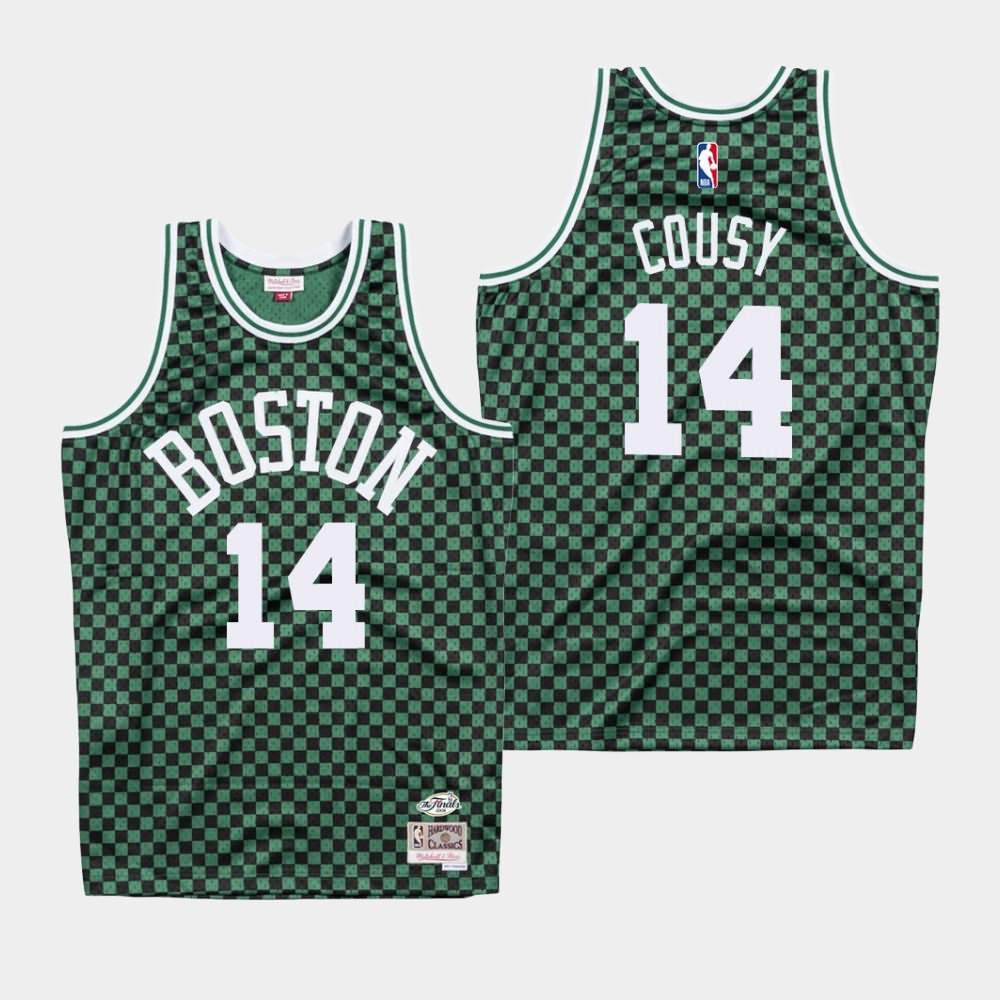 Men's Boston Celtics #14 Bob Cousy Green Checkerboard Jersey KUD73E5D