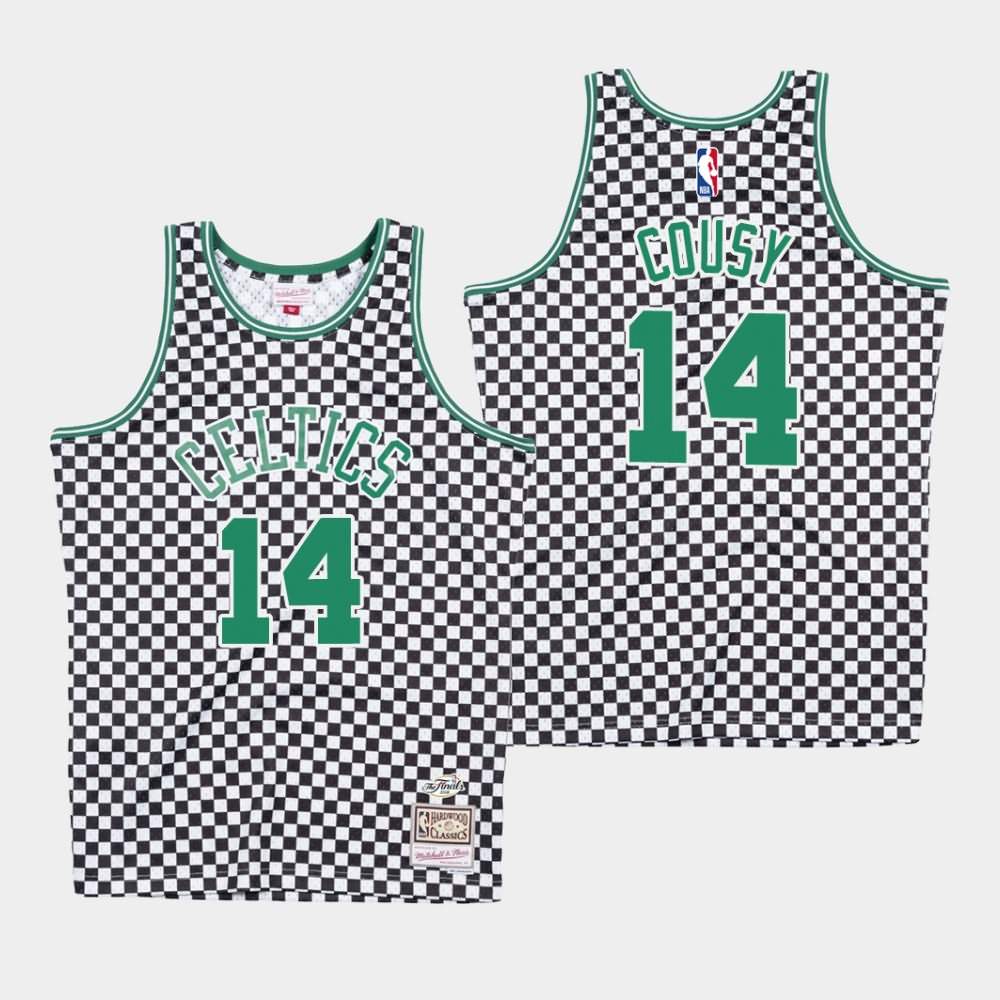 Men's Boston Celtics #14 Bob Cousy White Checkerboard Jersey HFA73E5D