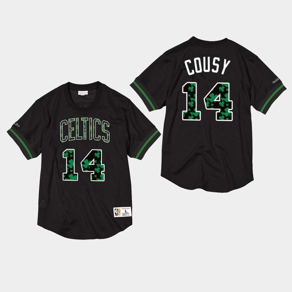 Men's Boston Celtics #14 Bob Cousy Black Mesh Crewneck Hardwood Classics T-Shirt NVG45E7E