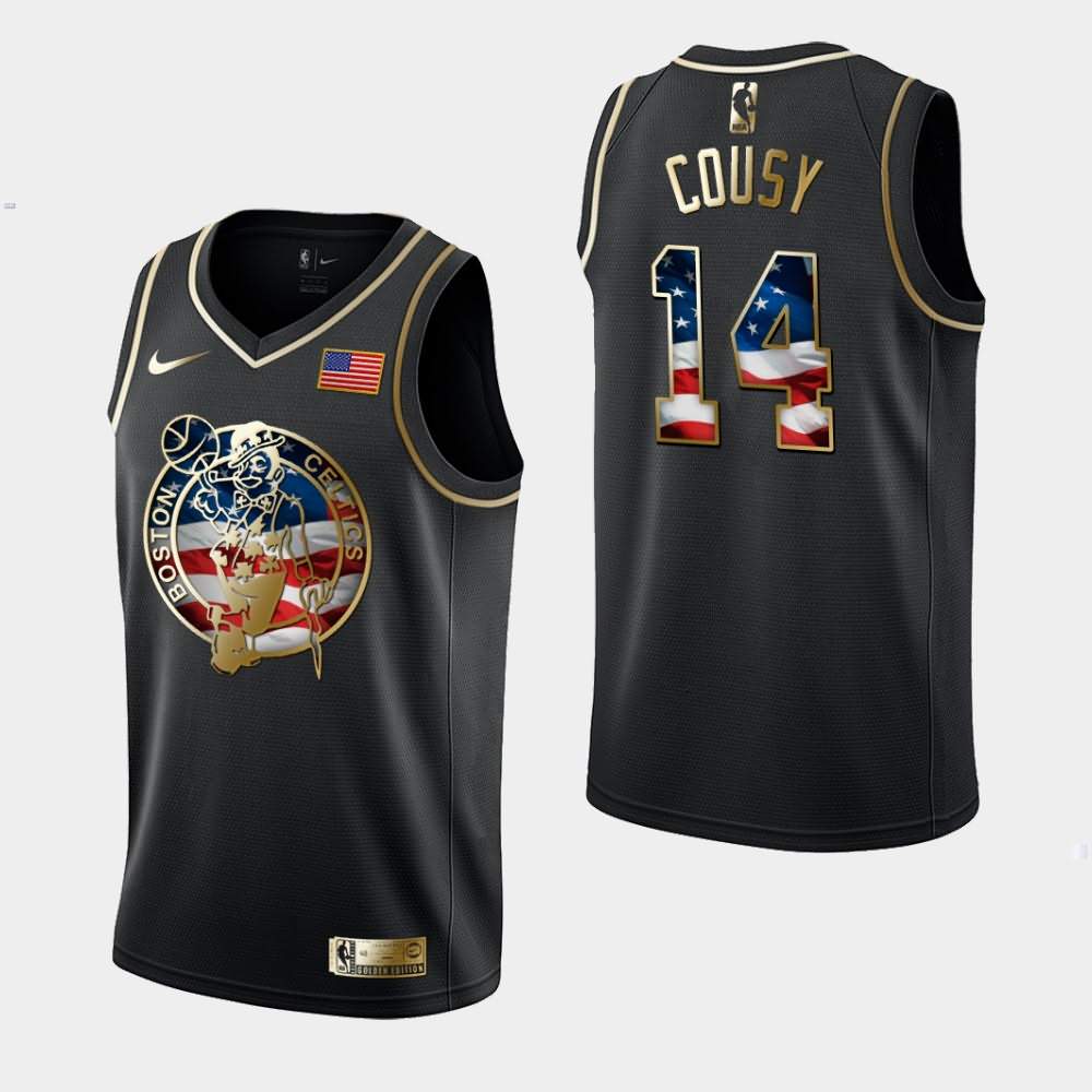 Men's Boston Celtics #14 Bob Cousy Black Golden Edition Independence Day Jersey EBC72E0B