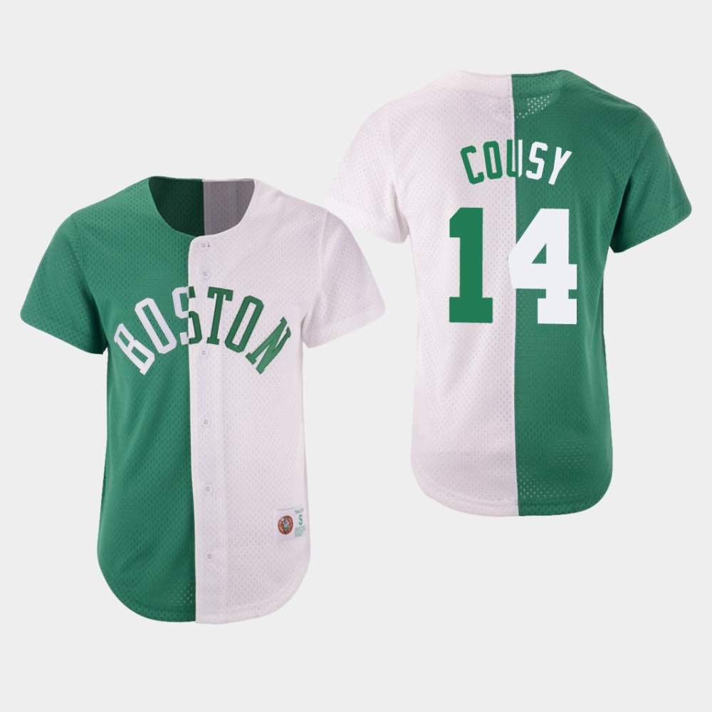 Men's Boston Celtics #14 Bob Cousy Green White Split Mesh Button Jersey YGD71E7H