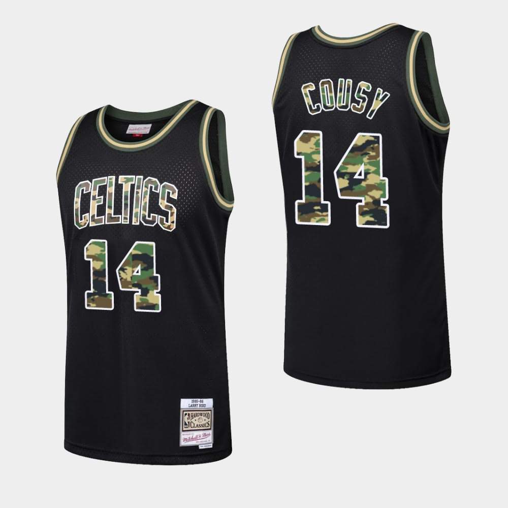Men's Boston Celtics #14 Bob Cousy Black Straight Fire Camo Jersey PXV47E6U