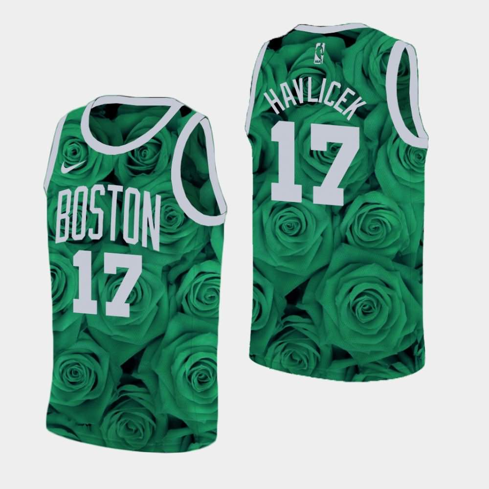 Men's Boston Celtics #17 John Havlicek Green National Flower Rose Jersey IDB32E4Y