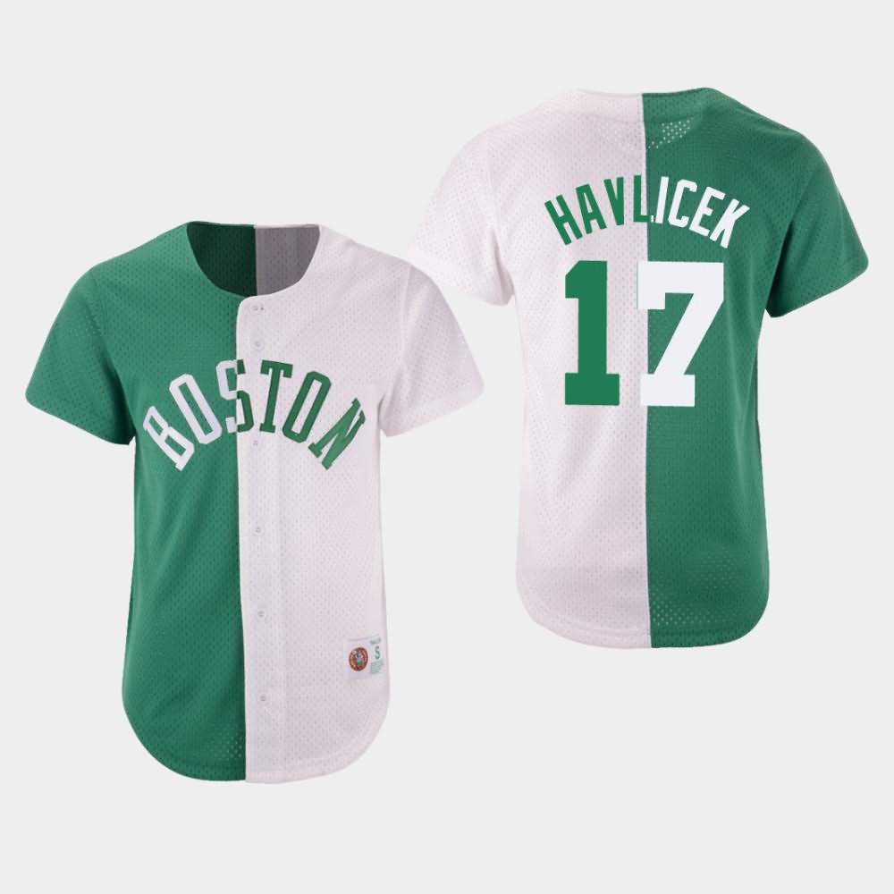 Men's Boston Celtics #17 John Havlicek Green White Split Mesh Button Jersey NSA75E4B