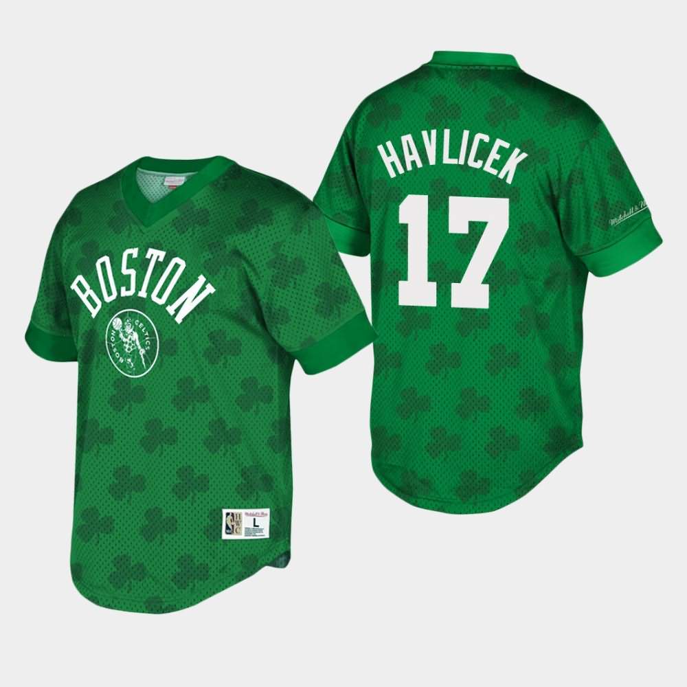 Men's Boston Celtics #17 John Havlicek Green Mesh Shooting St. Patrick's Day T-Shirt YKJ72E6O
