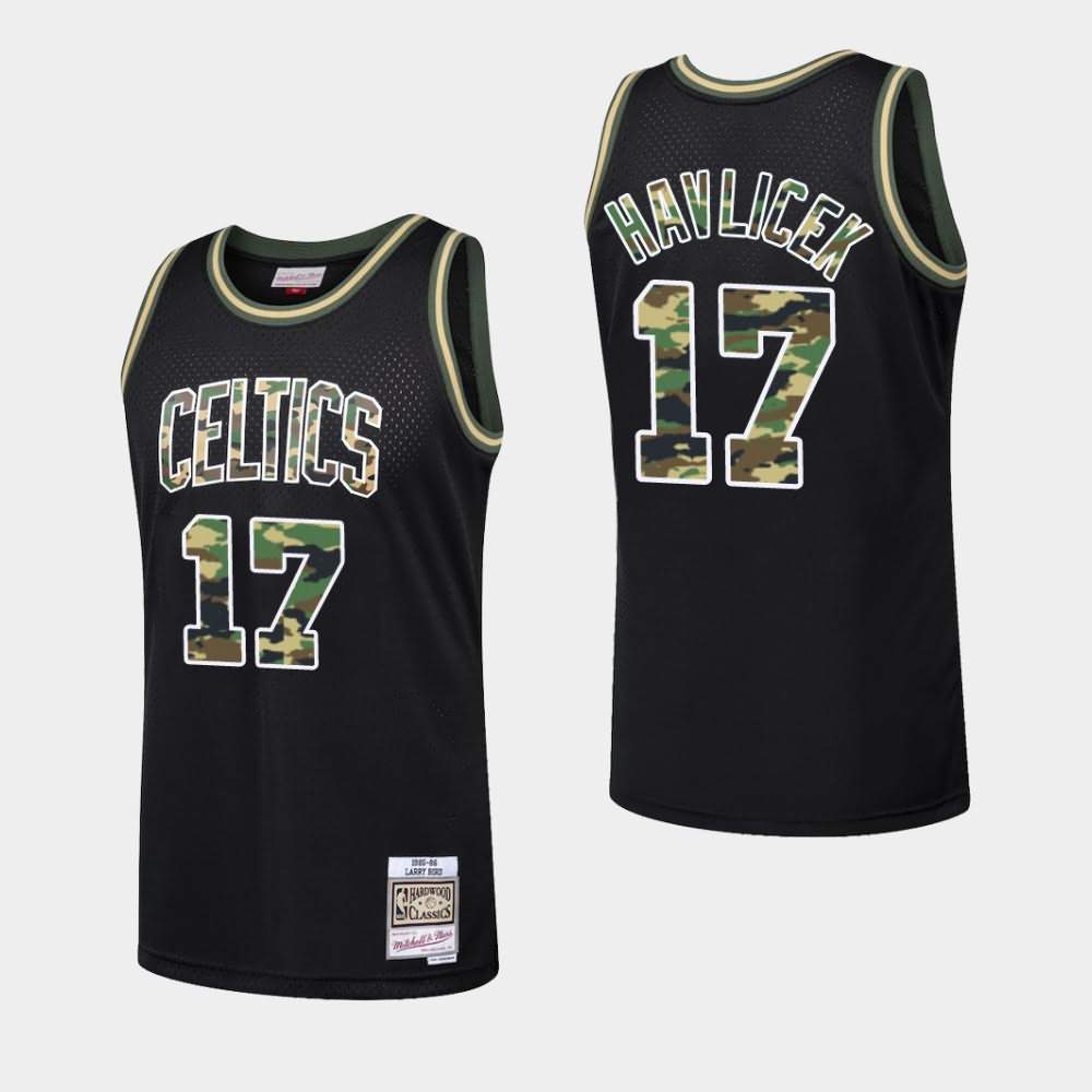 Men's Boston Celtics #17 John Havlicek Black Straight Fire Camo Jersey RLE87E6F