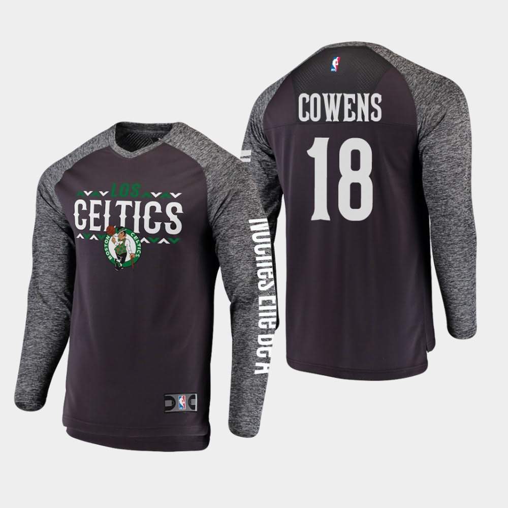 Men's Boston Celtics #18 David Cowens Gray Long Sleeve Shooting Noches Enebea T-Shirt EUA21E5C
