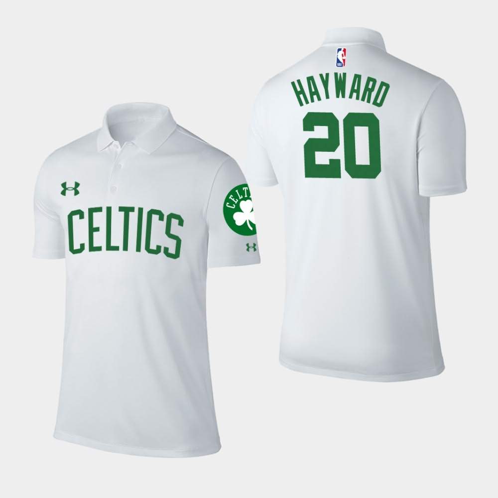 Men's Boston Celtics #20 Gordon Hayward White Player Performance Association Polo HUR87E3S