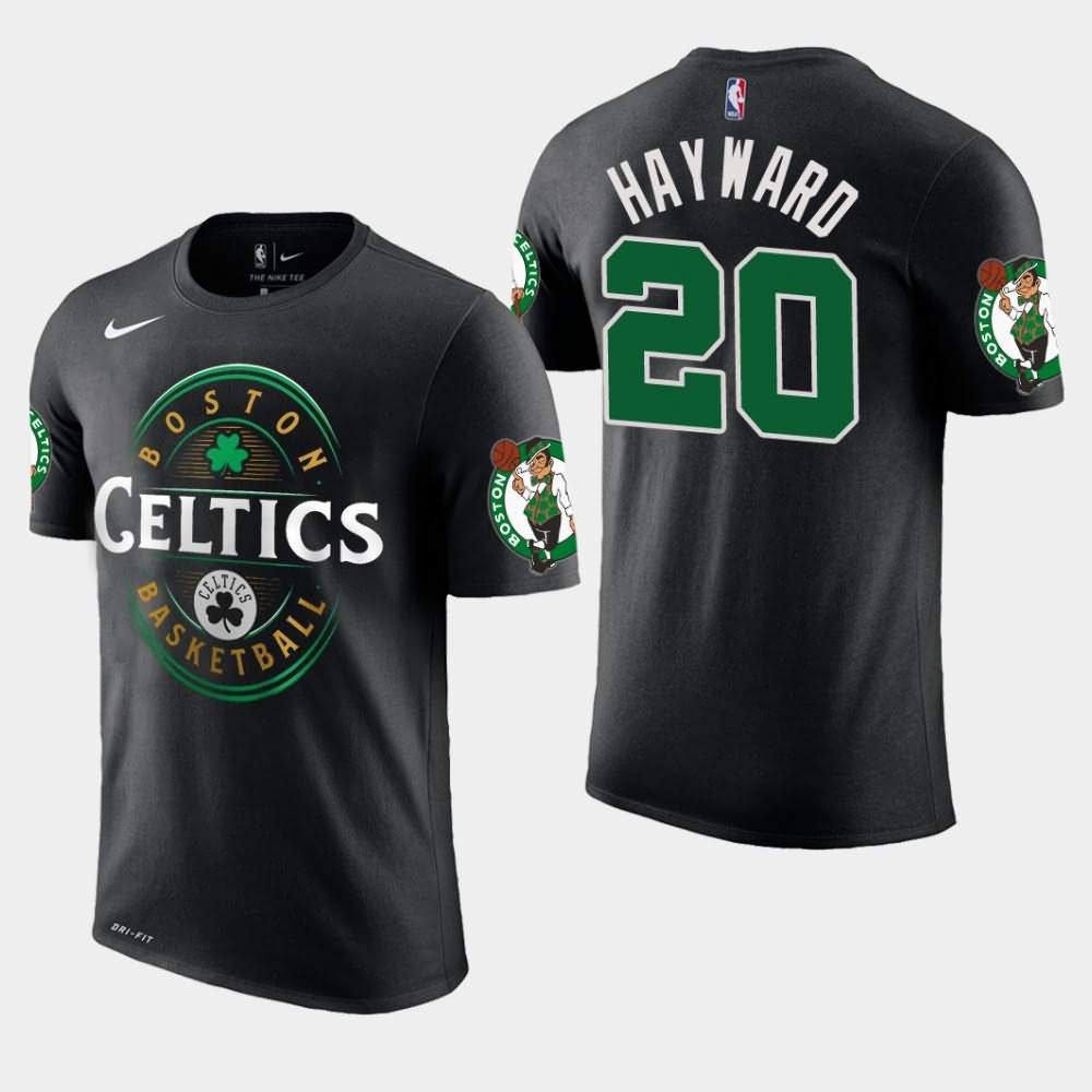 Men's Boston Celtics #20 Gordon Hayward Black Forever Lucky T-Shirt QUR78E1T