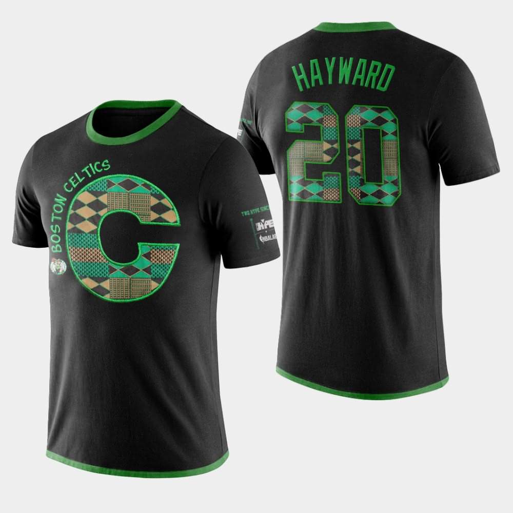 Men's Boston Celtics #20 Gordon Hayward Black Letter Performance Kente T-Shirt TPB68E6Z