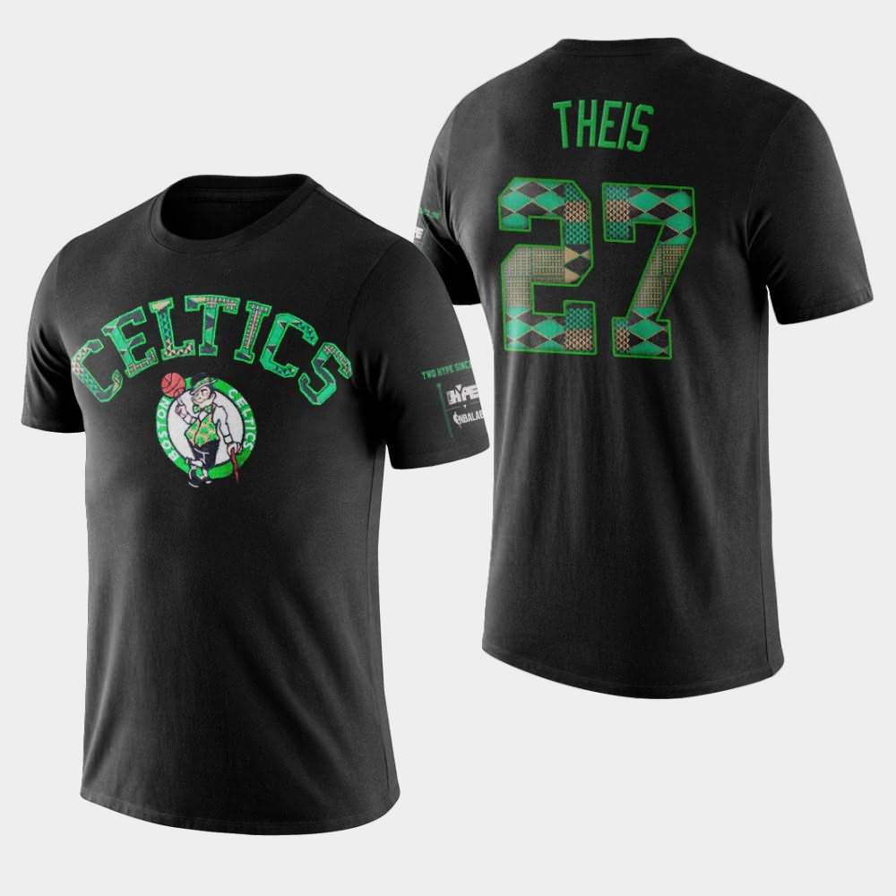 Men's Boston Celtics #27 Daniel Theis Black Elbow Patch Two Hype Original 90's Team Kente T-Shirt ZSM76E5F