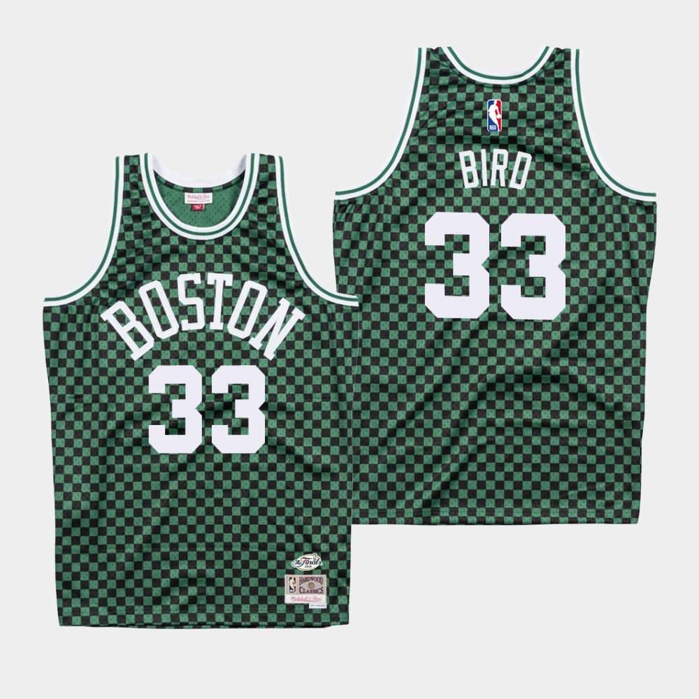 Men's Boston Celtics #33 Larry Bird Green Checkerboard Jersey PQW40E2M