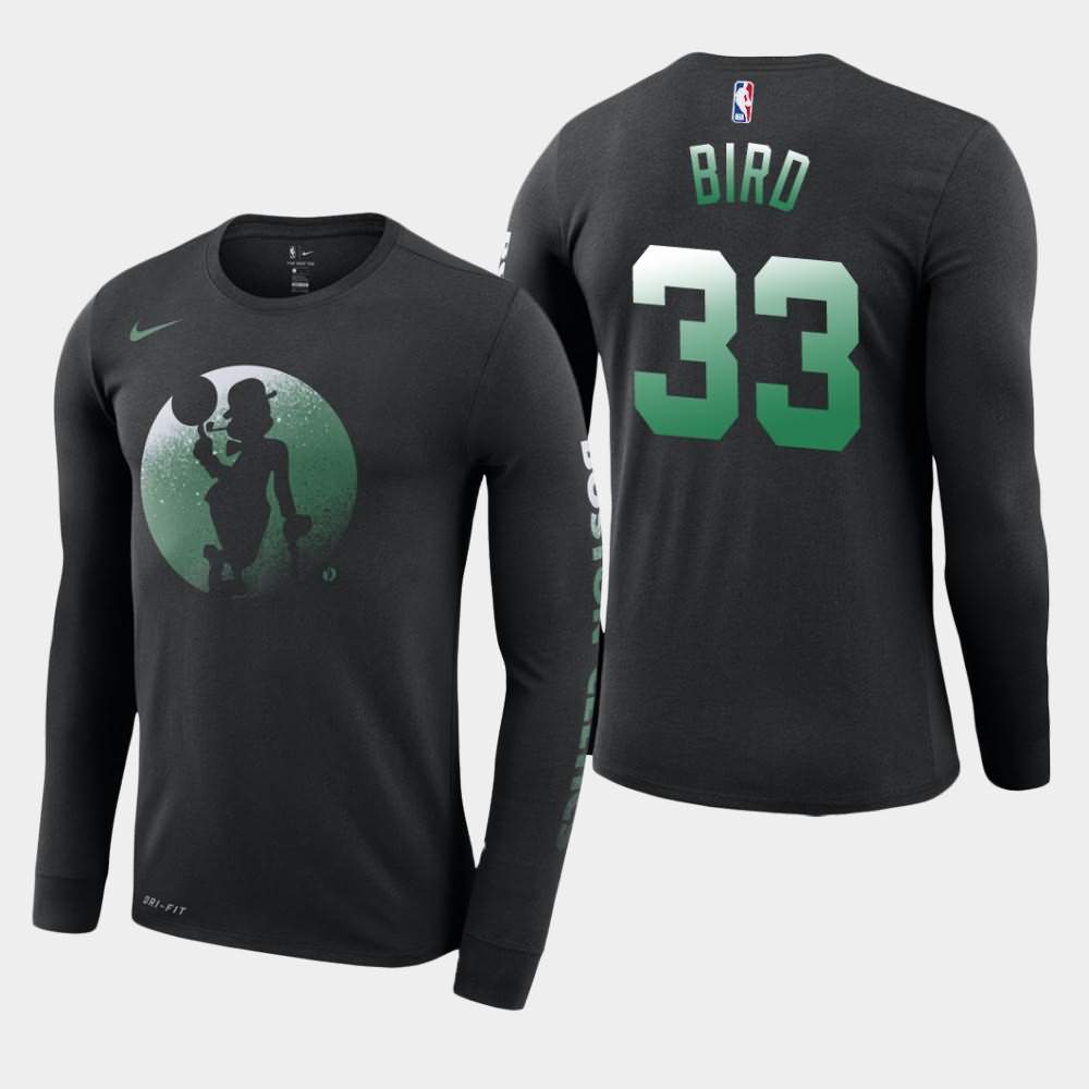 Men's Boston Celtics #33 Larry Bird Black Long Sleeve Dry Dezzo Logo T-Shirt EHJ46E6P