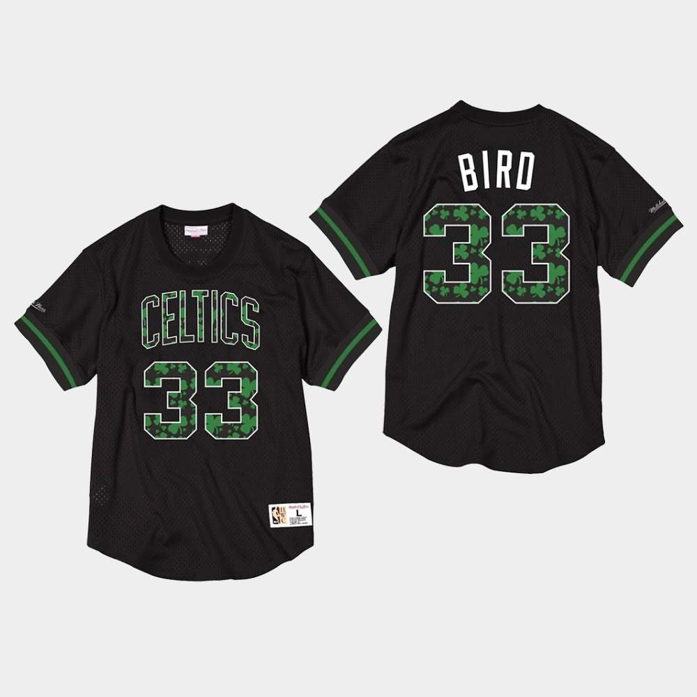 Men's Boston Celtics #33 Larry Bird Black Mesh Crewneck Hardwood Classics T-Shirt LGS54E4Y