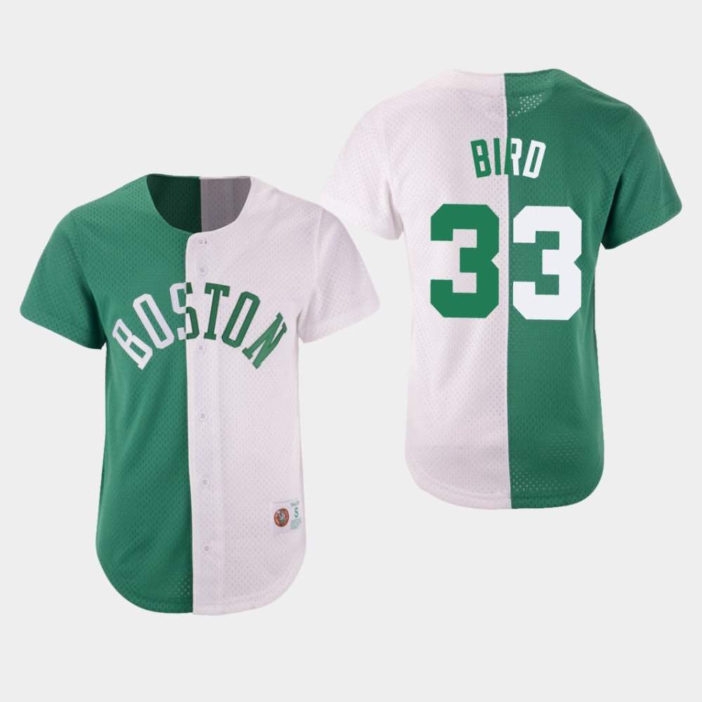 Men's Boston Celtics #33 Larry Bird Green White Split Mesh Button Jersey ZOV42E4N