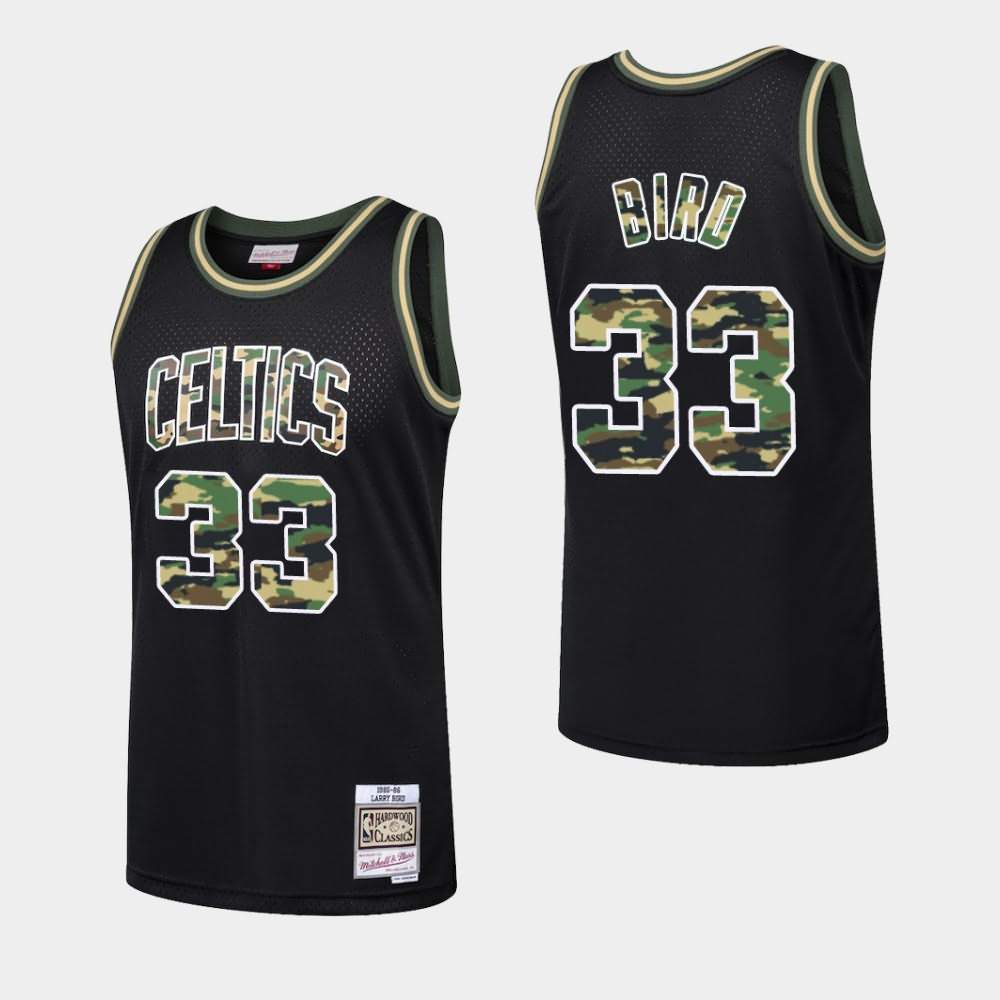Men's Boston Celtics #33 Larry Bird Black Straight Fire Camo Jersey YNC34E1E