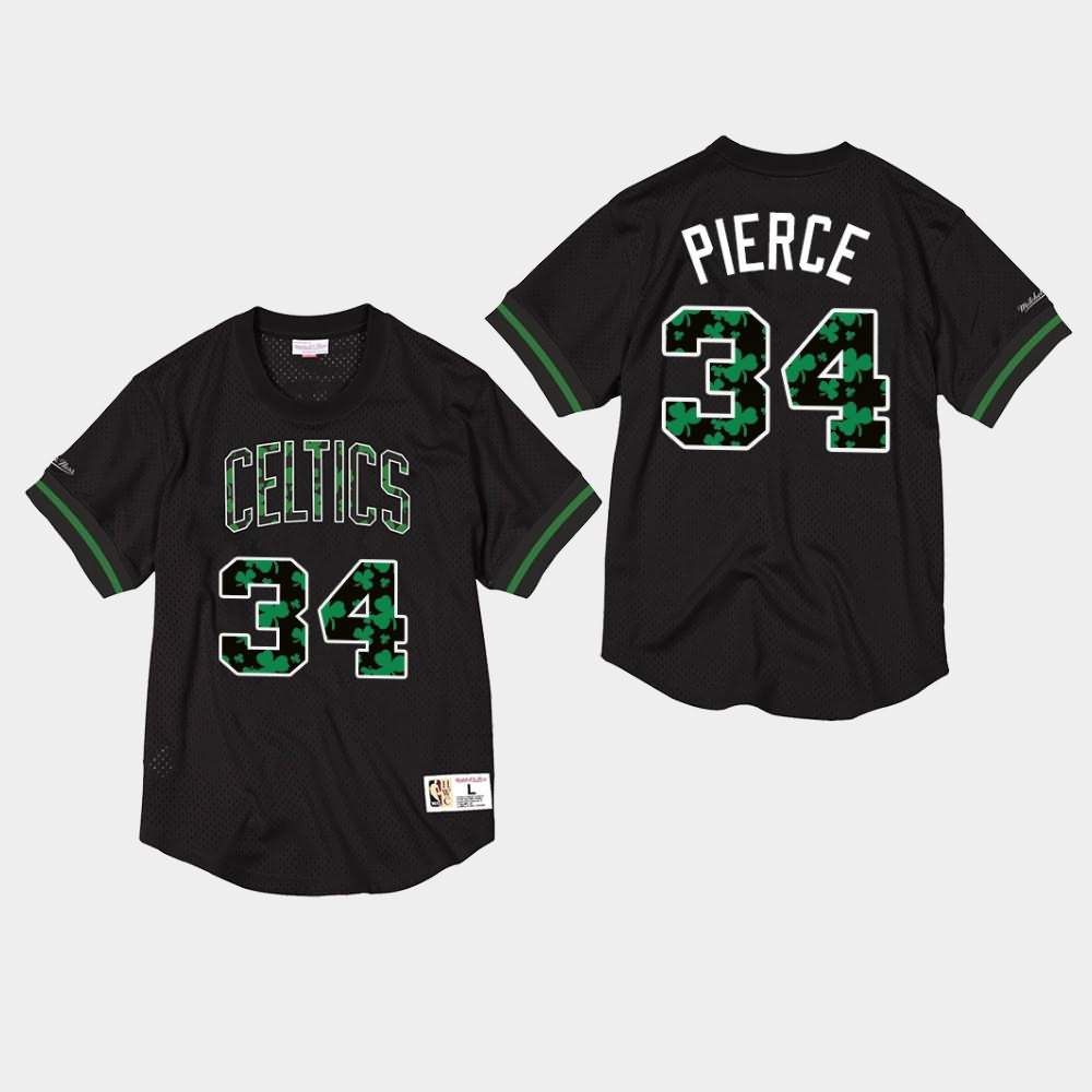 Men's Boston Celtics #34 Paul Pierce Black Mesh Crewneck Hardwood Classics T-Shirt JRE17E5U