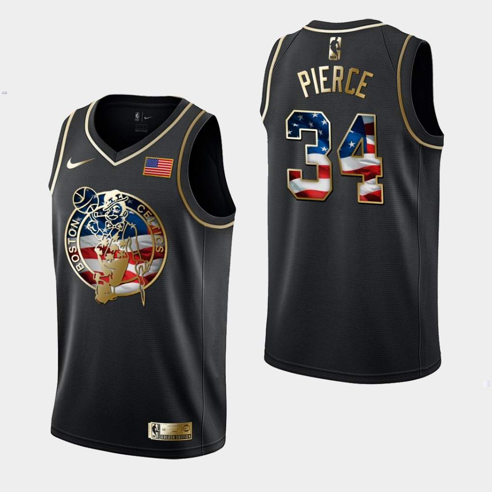 Men's Boston Celtics #34 Paul Pierce Black Golden Edition Independence Day Jersey SOK10E6W
