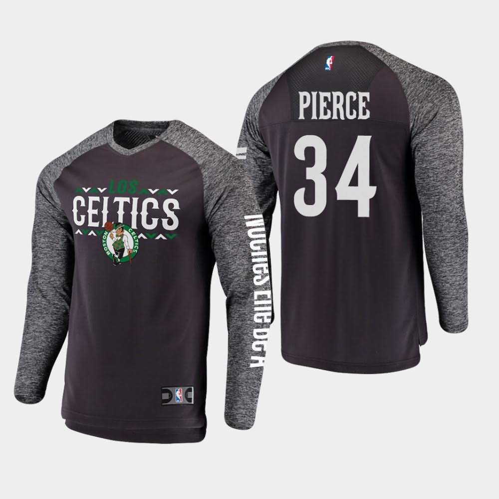 Men's Boston Celtics #34 Paul Pierce Gray Long Sleeve Shooting Noches Enebea T-Shirt WGE03E6D