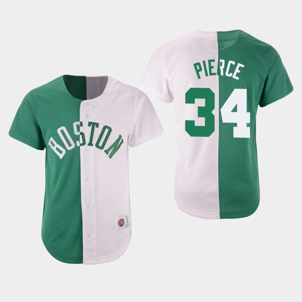 Men's Boston Celtics #34 Paul Pierce Green White Split Mesh Button Jersey PZO66E0O