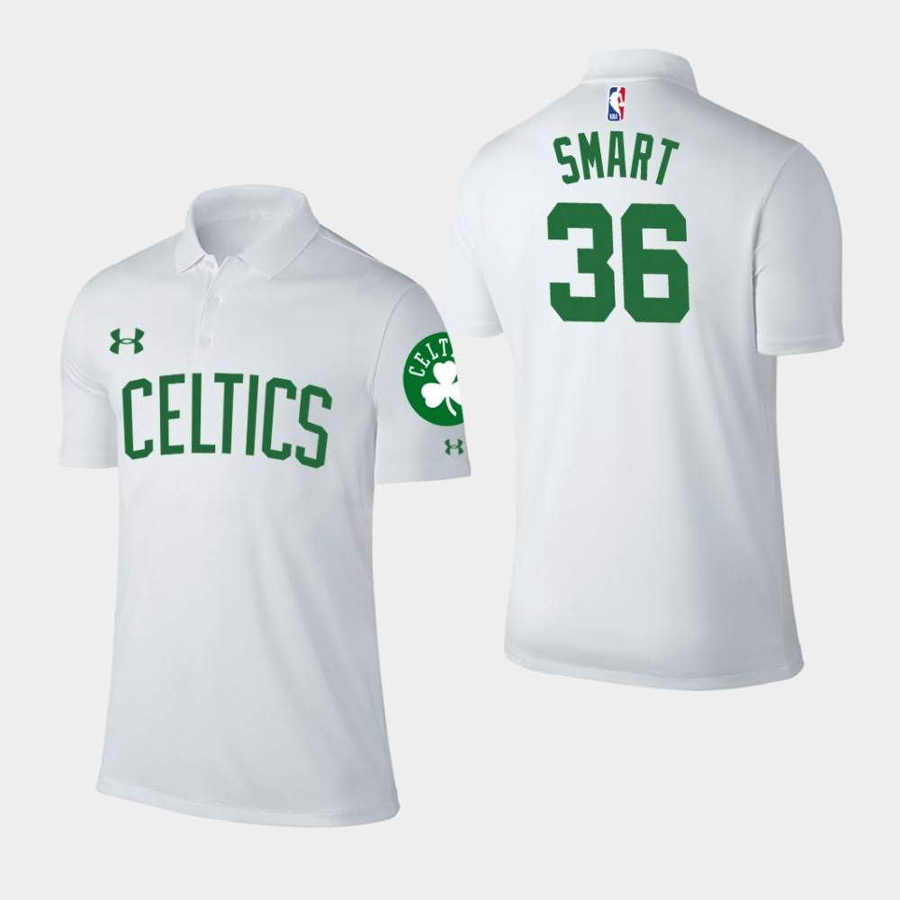 Men's Boston Celtics #36 Marcus Smart White Player Performance Association Polo DDK16E3Q