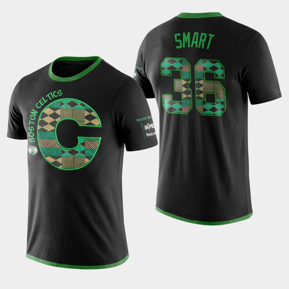 Men's Boston Celtics #36 Marcus Smart Black Letter Performance Kente T-Shirt ADA13E5B