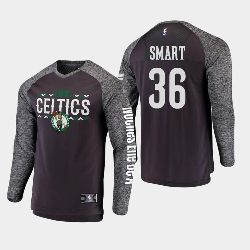 Men's Boston Celtics #36 Marcus Smart Gray Long Sleeve Shooting Noches Enebea T-Shirt TCN88E8V