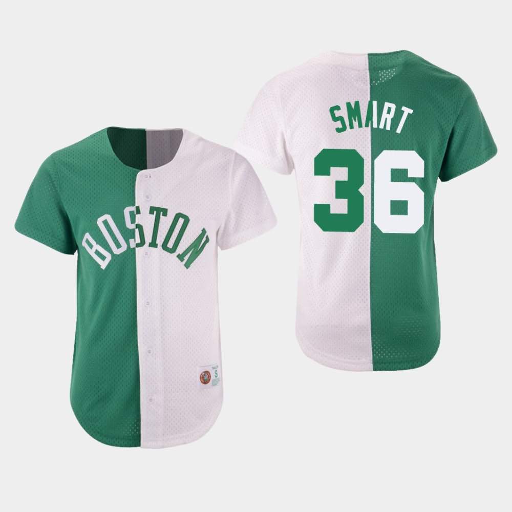 Men's Boston Celtics #36 Marcus Smart Green White Split Mesh Button Jersey RVW58E0W