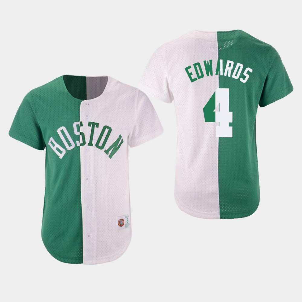 Men's Boston Celtics #4 Carsen Edwards Green White Fashion Split Mesh Button Jersey VVR40E8A