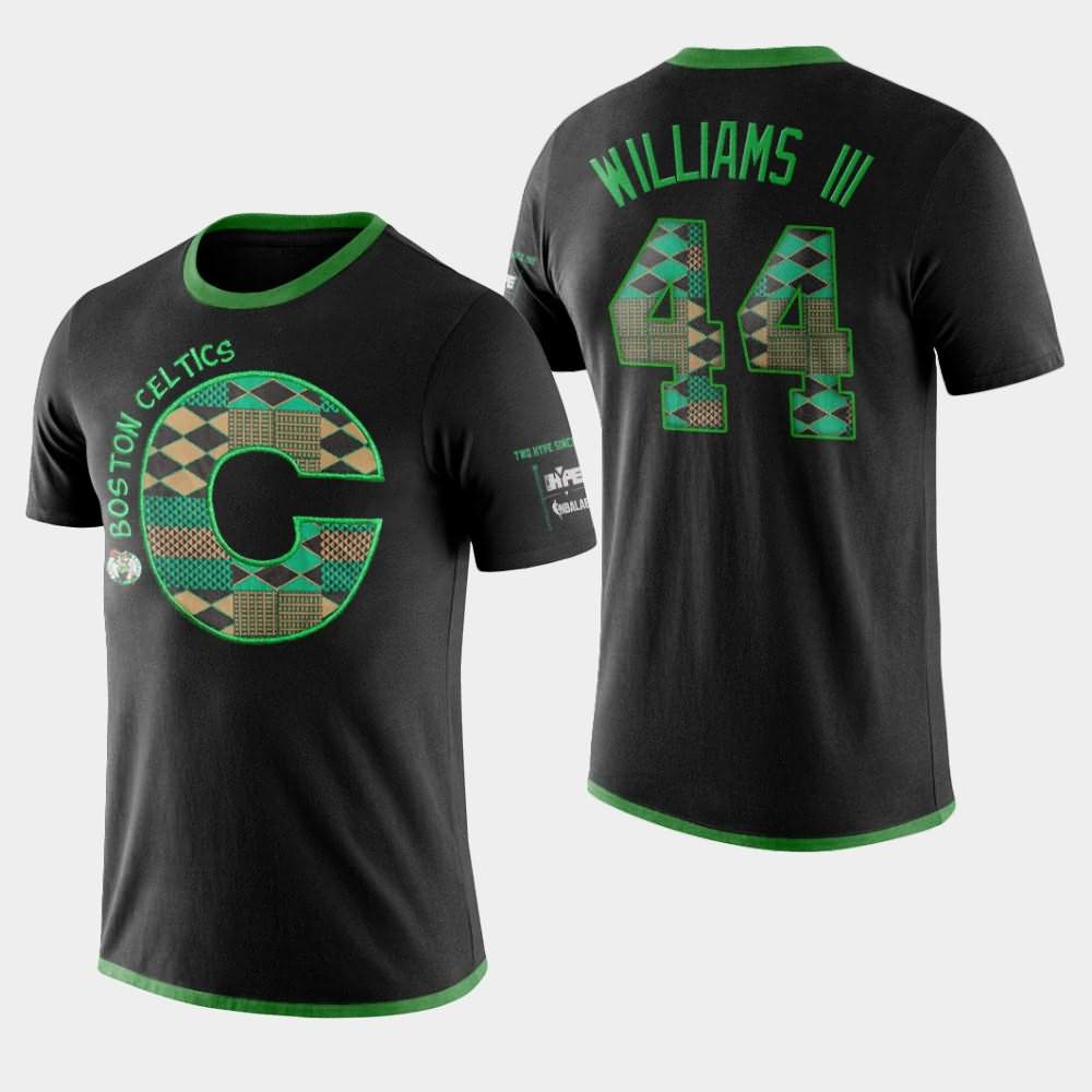 Men's Boston Celtics #44 Robert Williams III Black Letter Performance Kente T-Shirt JGE17E0C