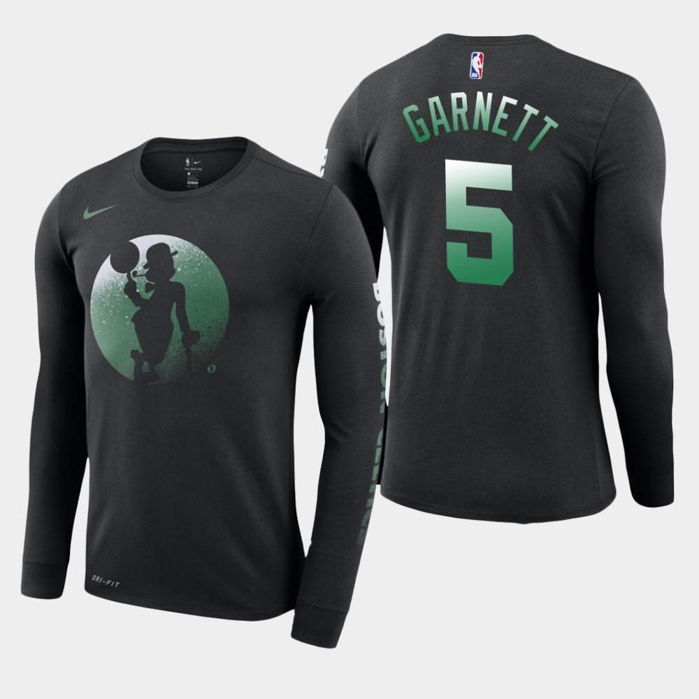Men's Boston Celtics #5 Kevin Garnett Black Long Sleeve Dry Dezzo Logo T-Shirt LXU04E8F