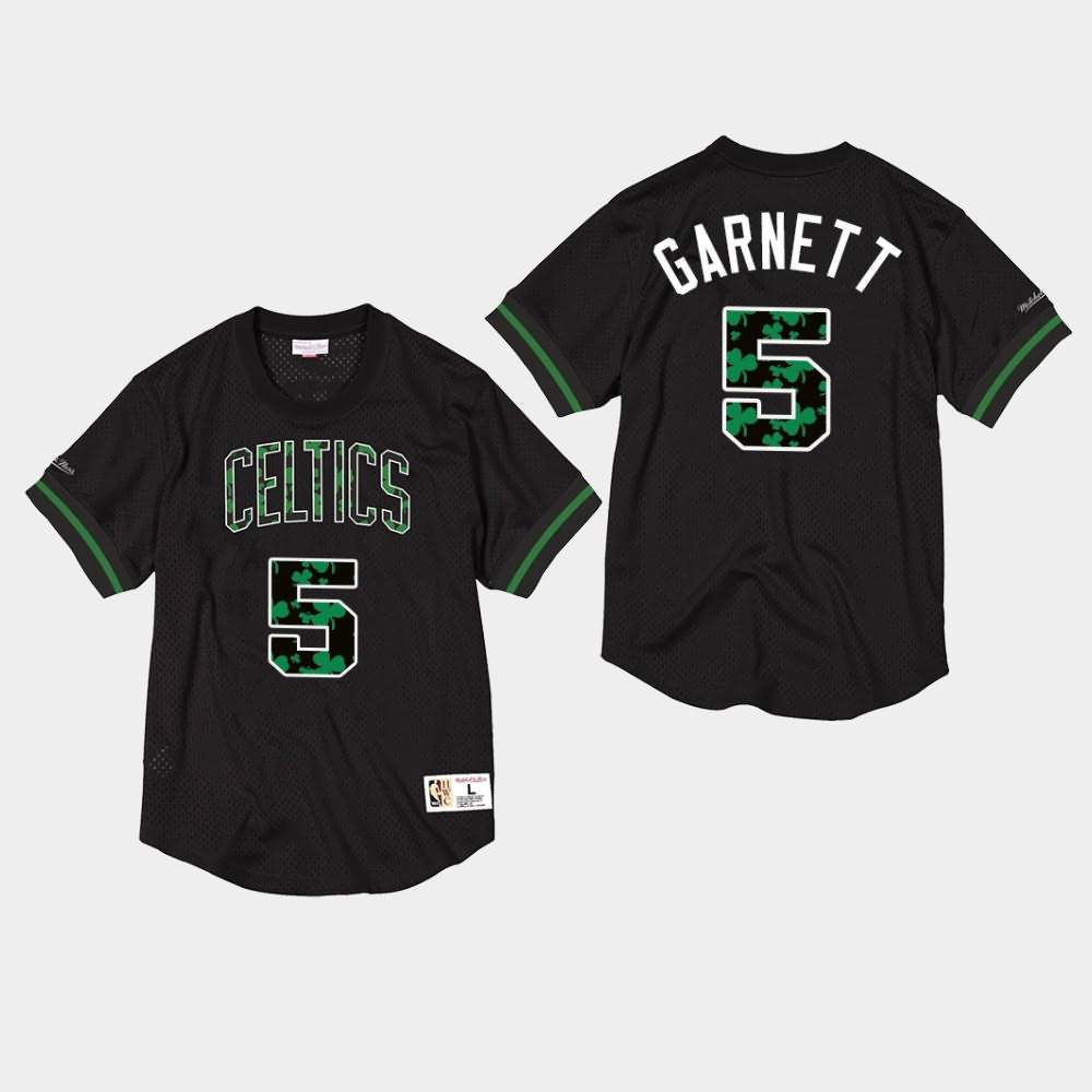 Men's Boston Celtics #5 Kevin Garnett Black Mesh Crewneck Hardwood Classics T-Shirt BBH52E2R