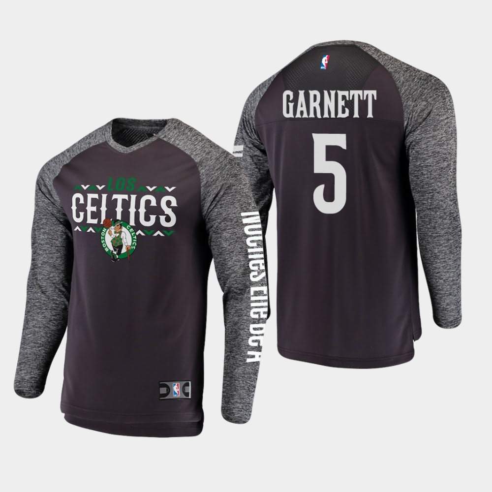 Men's Boston Celtics #5 Kevin Garnett Gray Long Sleeve Shooting Noches Enebea T-Shirt BED62E5C
