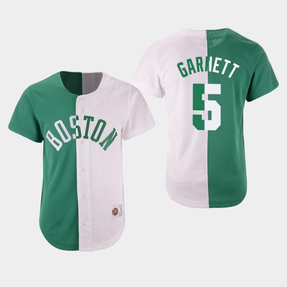 Men's Boston Celtics #5 Kevin Garnett Green White Split Mesh Button Jersey NTS82E3Z